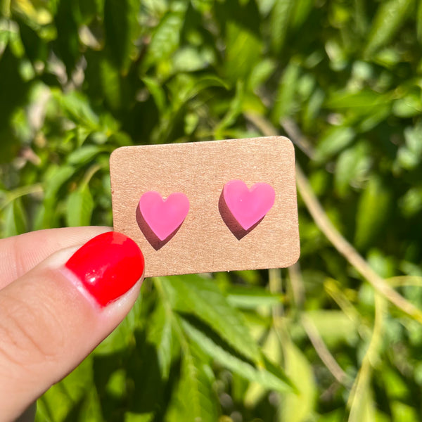 Pink Small Heart Glow In The Dark Stud Earrings