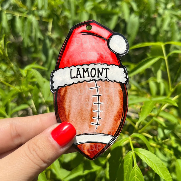 Football Santa Hat MDF Christmas Ornament