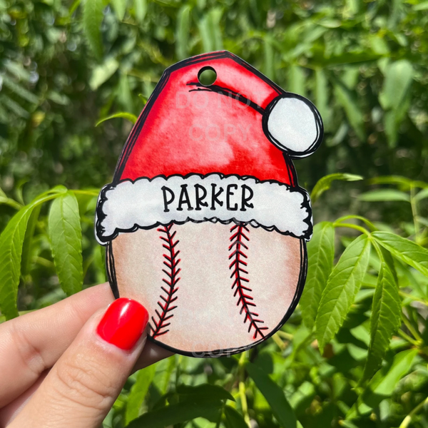 Baseball Santa Hat MDF Christmas Ornament