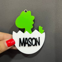 Neon Green Dinosaur Acrylic & Wood Bag Tag