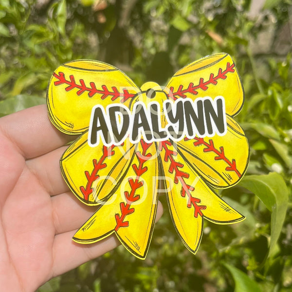 Softball Bow MDF Bag Tag