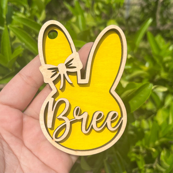 Girl Easter Bunny Wood Bag Tag