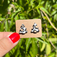 Animal Print Christmas Trees On Black Acrylic Stud Earrings