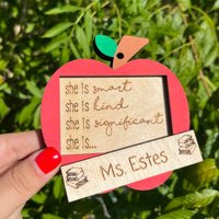 She is…. Teacher Affirmation Apple Ornament