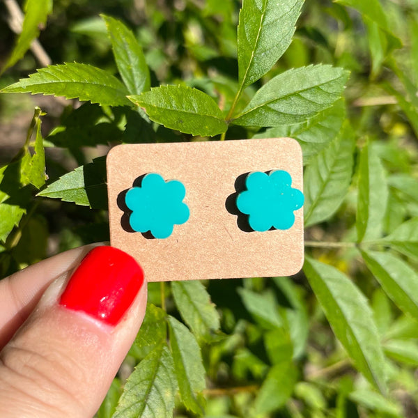 Teal Flower Stud Earrings