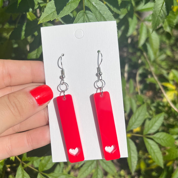 Red Heart Bar Dangle Earrings