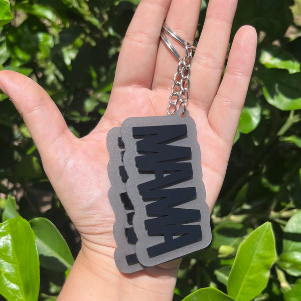 Mama Matte Gray and Glossy Black Acrylic Keychain RTS