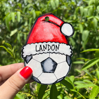 Soccer Ball Santa Hat MDF Christmas Ornament