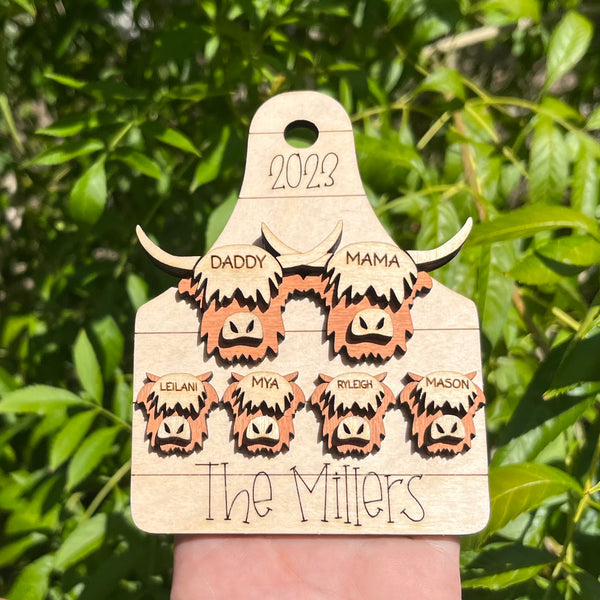 Cow Tag Family Ornament