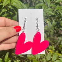 Hot Pink Heart Dangle Earrings