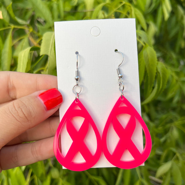 Breast Cancer Oval Dangle Earrings