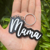 Black Glitter Name Keychain