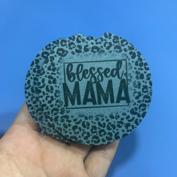 Blessed Mama Leopard Blue Tone Car Coasters