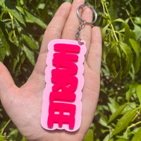 Light Pink and Sky Blue Groovy Party Name Keychain