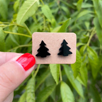 Black Acrylic Christmas Tree Stud Earrings