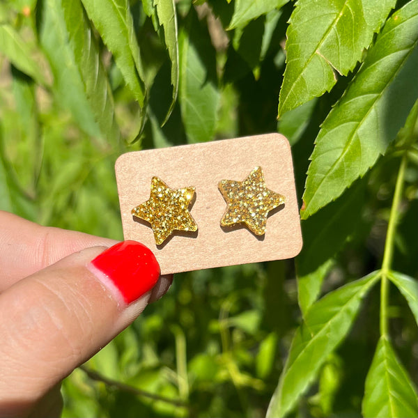 Gold Glitter Star Stud Earrings