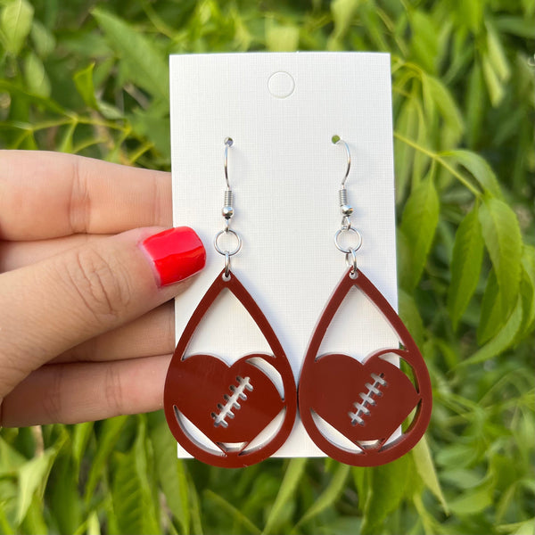 Football Heart Oval Dangle Earrings