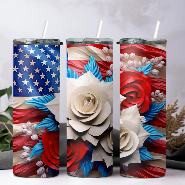 Patriotic Flag and Roses 20oz Tumbler