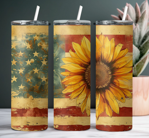 Flag and Sunflower 20oz Tumbler