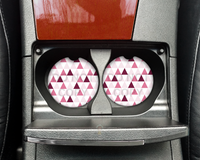 Pink and Maroon Triangle White Background Car Coasters