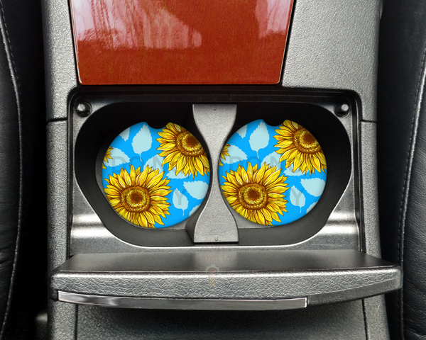 Sunflower Cyan Car Coasters