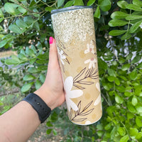 Gold Floral Glitter 20oz Tumbler