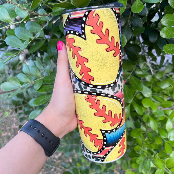 Softball Leopard Heart Stripes 20oz Tumbler