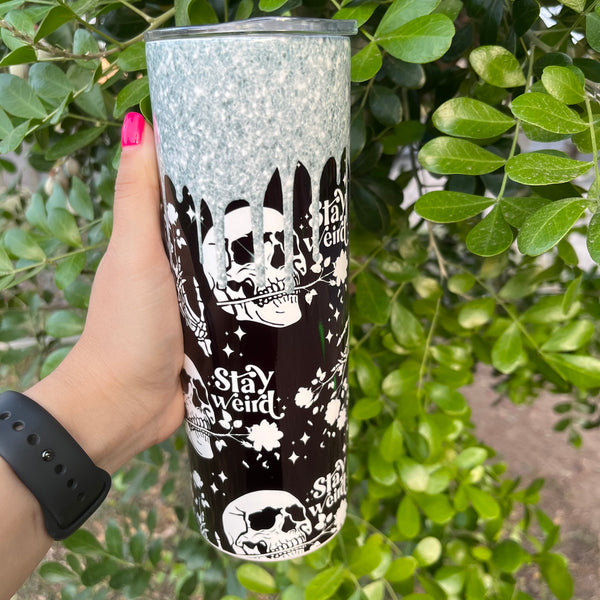 Black Skull Stay Weird Silver Glitter20oz Tumbler