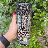 Camo Leopard Black Glitter 20oz Tumbler