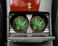 Weed Black and Gold Car Coasters