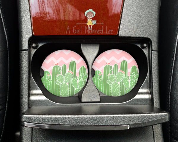 Pink Cactus Car Coasters