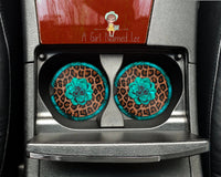 Leopard Turquoise Car Coasters