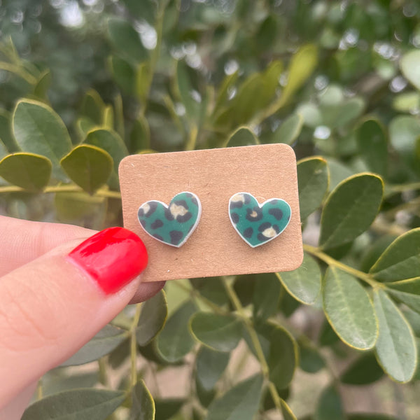 Leopard Print Medium/Big Heart Stud Earrings