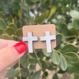 Cross Stud Wood Earrings