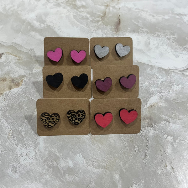 Wood Heart Earring Studs