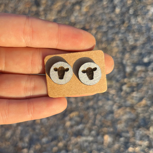 Cow Head Circle Round Stud Earrings