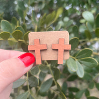 Cross Stud Wood Earrings