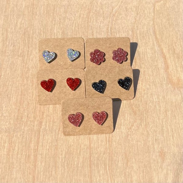 Red Tones Glitter Heart Earring Studs