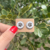 Paw Print Circle Wood Stud Earrings