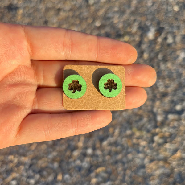 Shamrock Circle Round Stud Earrings