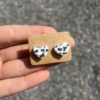 Heart Cow Print Medium Stud Earrings