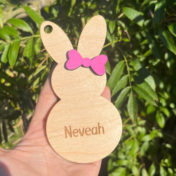 Easter Bunny Basket Tag With Painted Bow