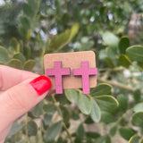 Cross Stud Wood Earrings