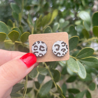 Leopard Circle Wood Stud Earrings