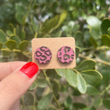 Leopard Circle Wood Stud Earrings